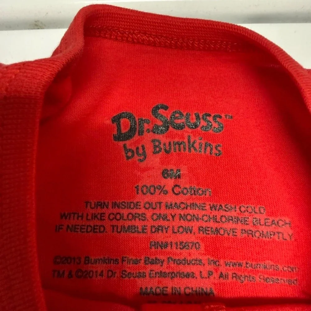 NWT Dr. Seuss by Bumkins Thing 1 Thing 2 Footed Romper 6M Red Stripe 100% Cotton